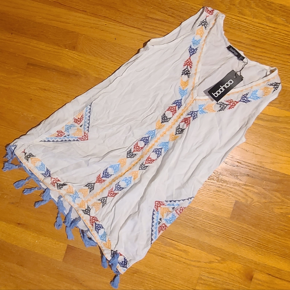 Boohoo White Embroidered Swim Coverup